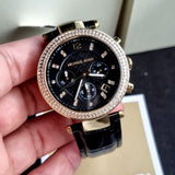 Michael Kors Parker Chronograph Black Dial Black Leather Strap Watch For Women - MK6984 Buy Now By Michael Kors