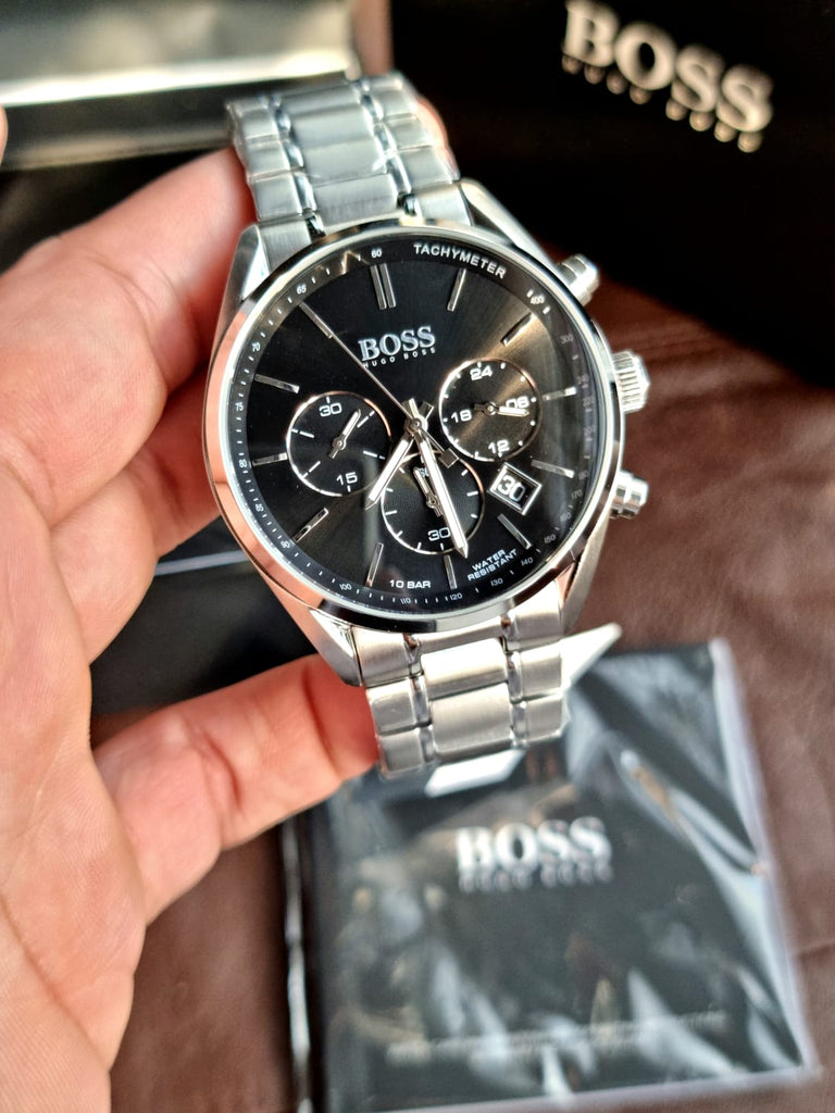 Hugo Boss Driver Chronograph Black Dial Silver Steel Strap Watch For Men - 1513080 Buy Now By Hugo Boss