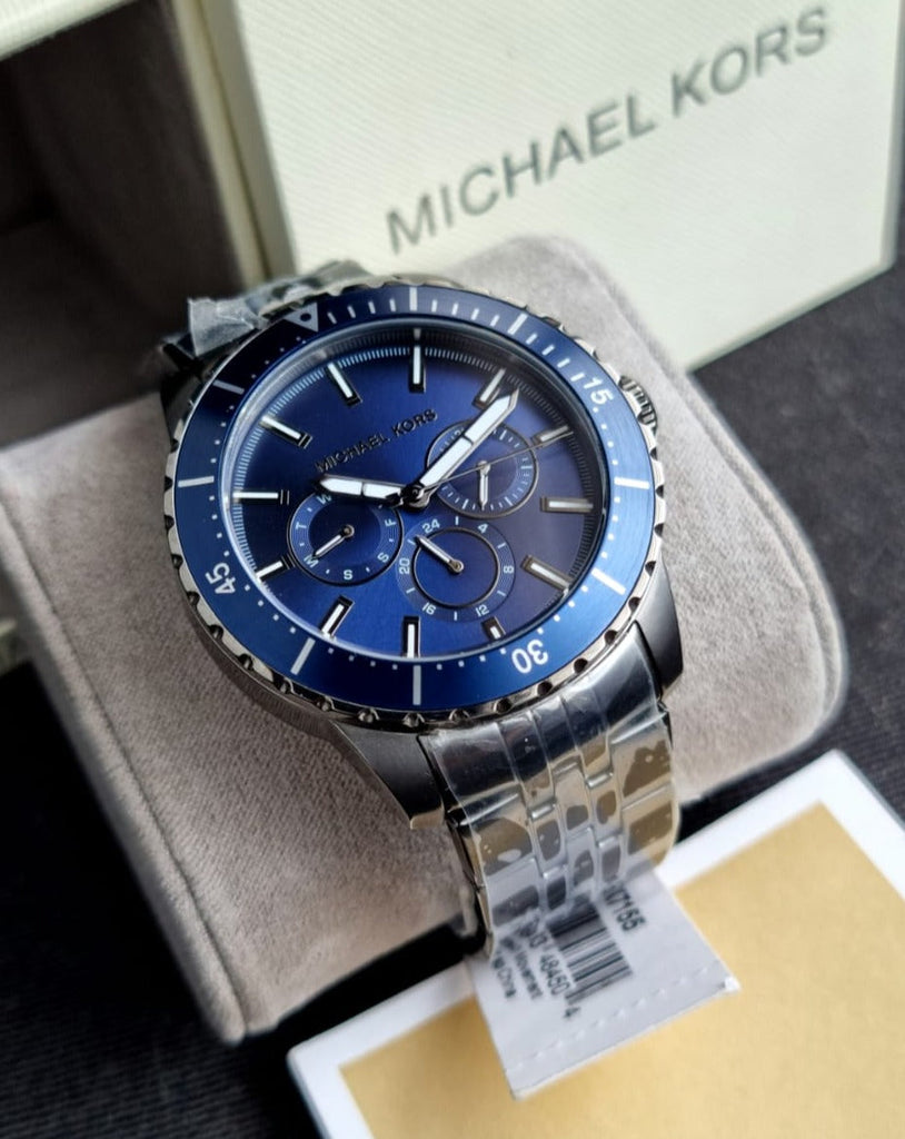 Michael Kors Chronograph Cunningham Multifunction Blue Dial Grey Steel Strap Watch For Men - MK7155 Buy Now By Michael Kors