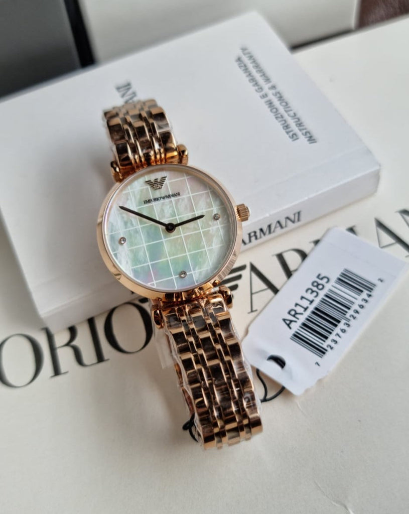 Emporio Armani Gianni T Bar Quartz Mother of Pearl Dial Rose Gold Steel Strap Watch For Women - AR11385 Buy Now By Emporio Armani