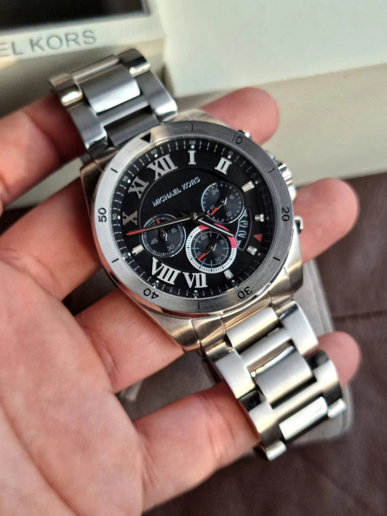 Michael Kors Brecken Chronograph Quartz Black Dial Silver Steel Strap Watch For Men - MK8438 Buy Now By Michael Kors