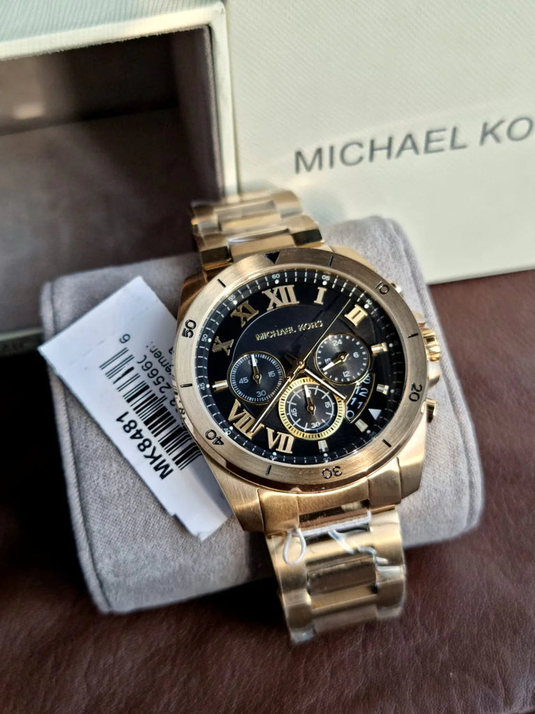 Michael Kors Brecken Chronograph Quartz Black Dial Gold Steel Strap Watch For Men - MK8481 Buy Now By Michael Kors