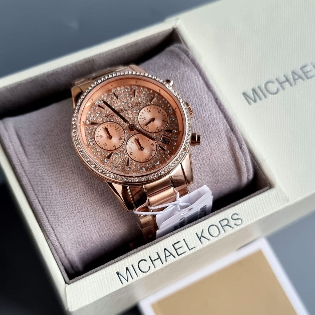 Michael Kors Ritz Chronograph Rose Gold Dial Rose Gold Steel Strap Watch For Women - MK7302 Buy Now By Michael Kors