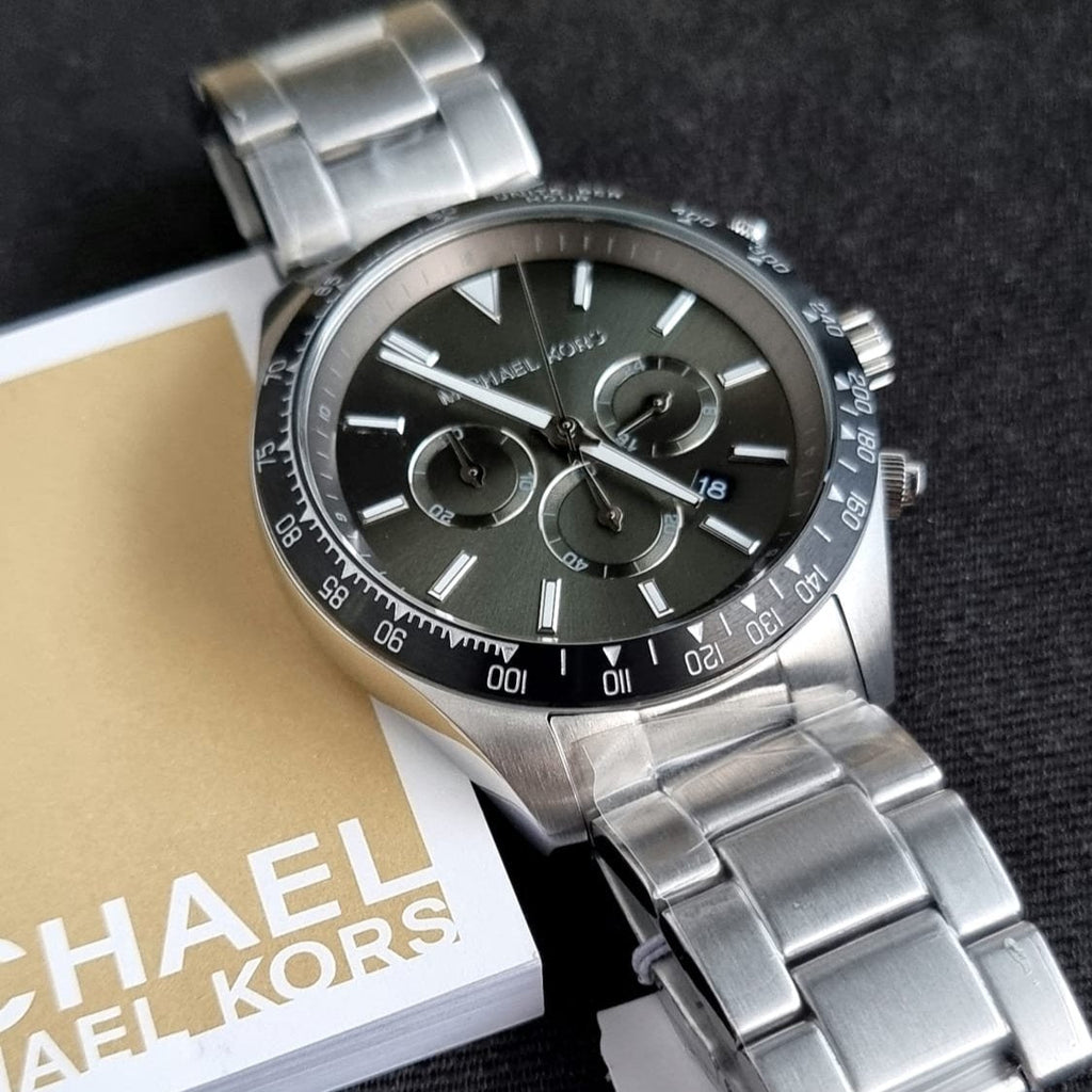 Michael Kors Layton Chronograph Green Dial Silver Steel Strap Watch For Men - MK8912 Buy Now By Michael Kors