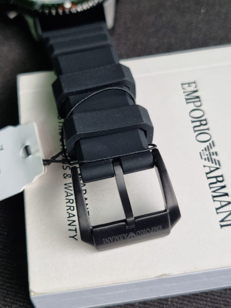 Emporio Armani Diver Chronograph Quartz Green Dial Black Silicon Strap Watch For Men - AR11463