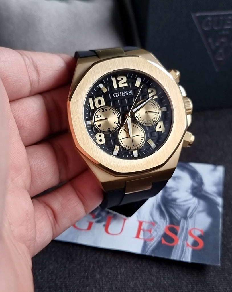 Guess Empire Chronograph Quartz Black Dial Black Silicon Strap Watch For Men - GW0583G2 Buy Now By Guess