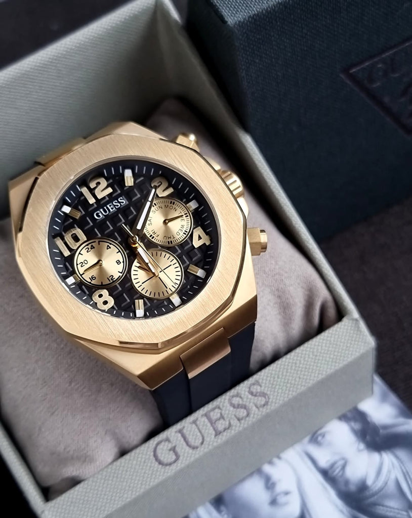 Guess Empire Chronograph Quartz Black Dial Black Silicon Strap Watch For Men - GW0583G2 Buy Now By Guess