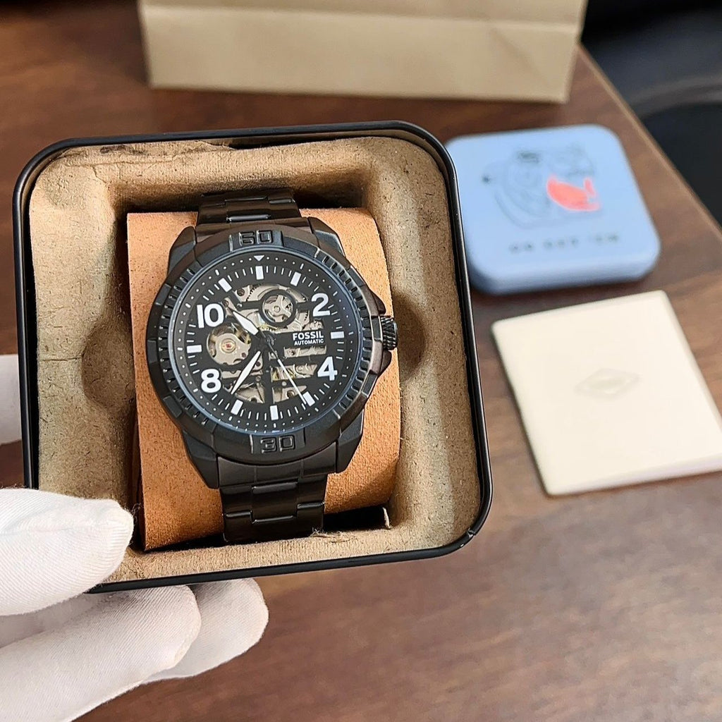 Fossil Bronson Automatic Skeleton Black Dial Grey Steel Strap Watch for Men - ME3255 Buy Now By Fossil