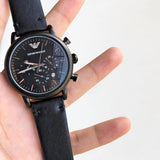 Emporio Armani Dress Chronograph Black Dial Black Leather Strap Watch For Men - AR1918 Buy Now By Emporio Armani