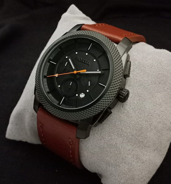 Fossil Machine Chronograph Black Dial Brown Leather Strap Watch for Men - FS5234 Buy Now By Fossil