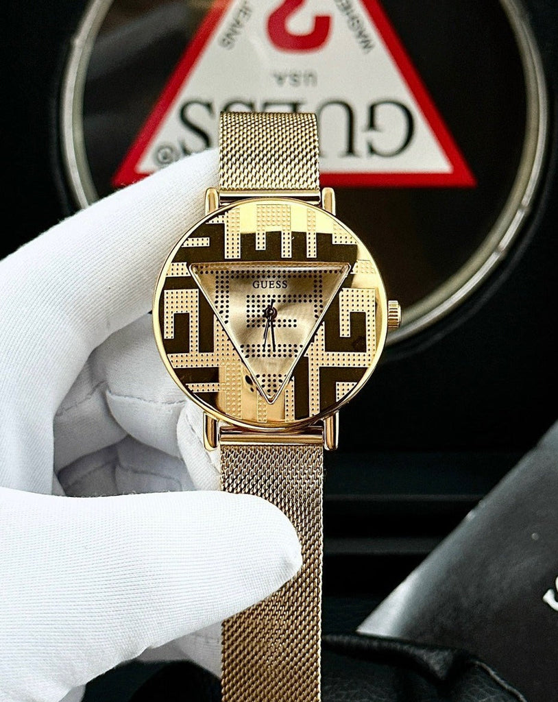 Guess Iconic Quartz Gold Dial Gold Mesh Bracelet Watch For Women - GW0527L2 Buy Now By Guess