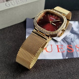 Guess Quartz Red Dial Gold Mesh Strap Watch For Women - GW0354L4 Buy Now By Guess