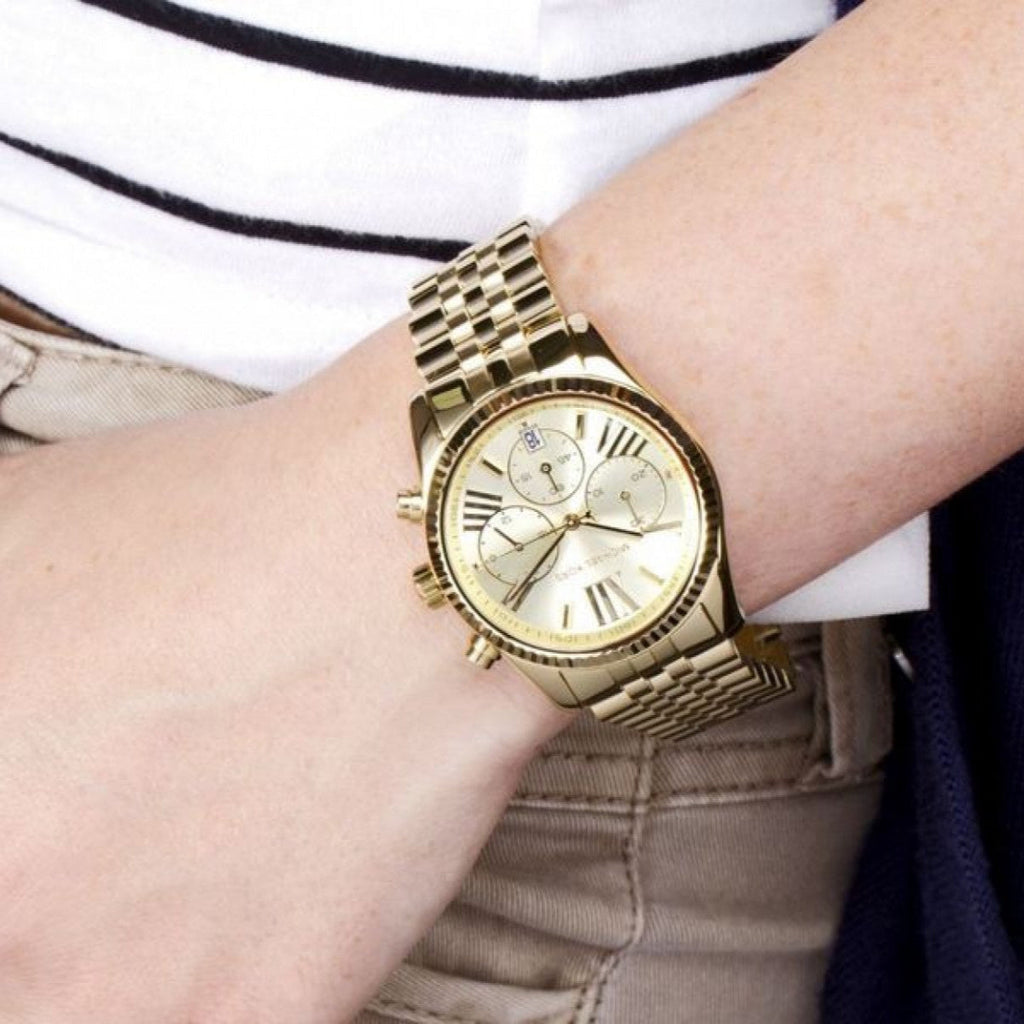 Michael Kors Lexington Gold Dial Gold Steel Strap Watch for Women - MK5556