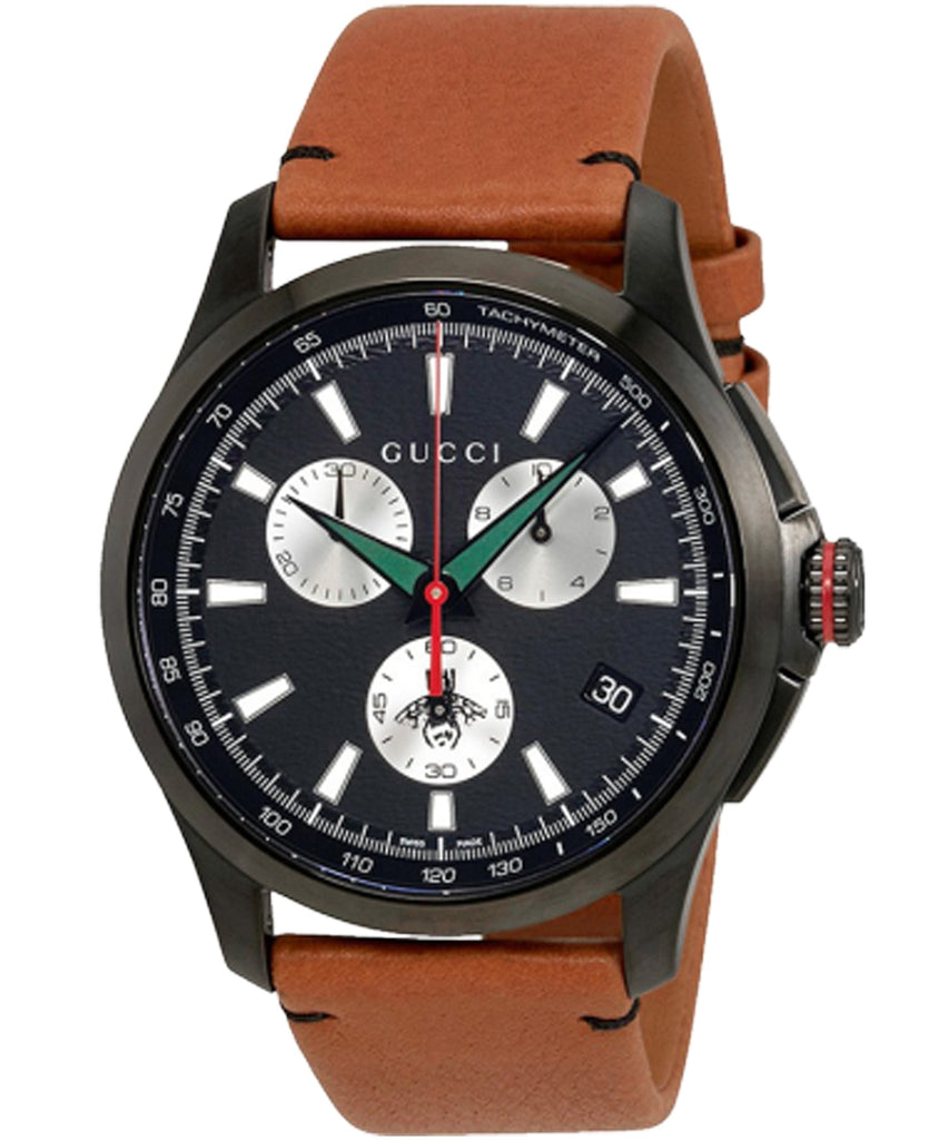 Gucci G-Timeless Chronograph Black Dial Brown Leather Strap Watch For Men - YA126271 Buy Now By Gucci