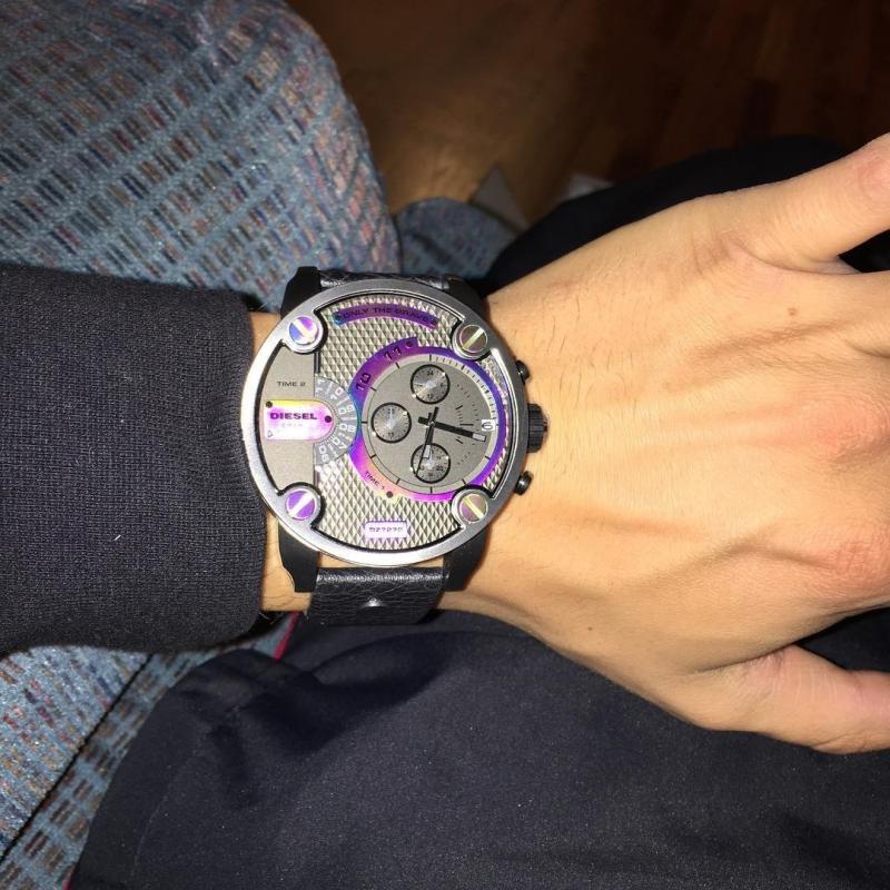 Diesel Badass Chronograph Anthracite Dial Black Leather Strap Watch For Men - DZ7270 Buy Now By Diesel