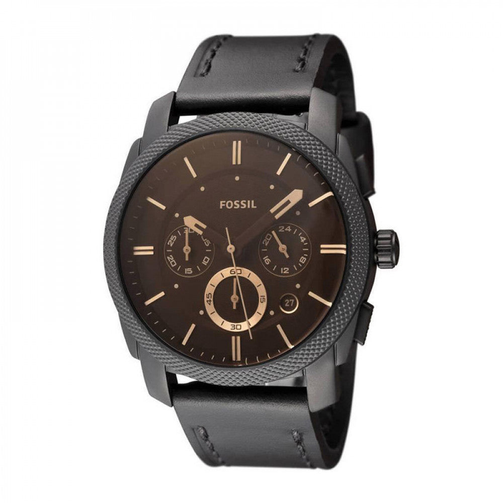Fossil Machine Chronograph Black Dial Black Leather Strap Watch for Men - FS5586 Buy Now By Fossil