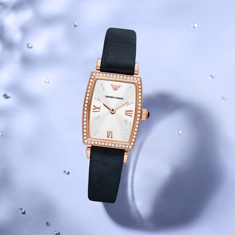 Emporio Armani Gianni T Bar Crystals Silver Dial Blue Leather Strap Watch For Women - AR11469 Buy Now By Emporio Armani