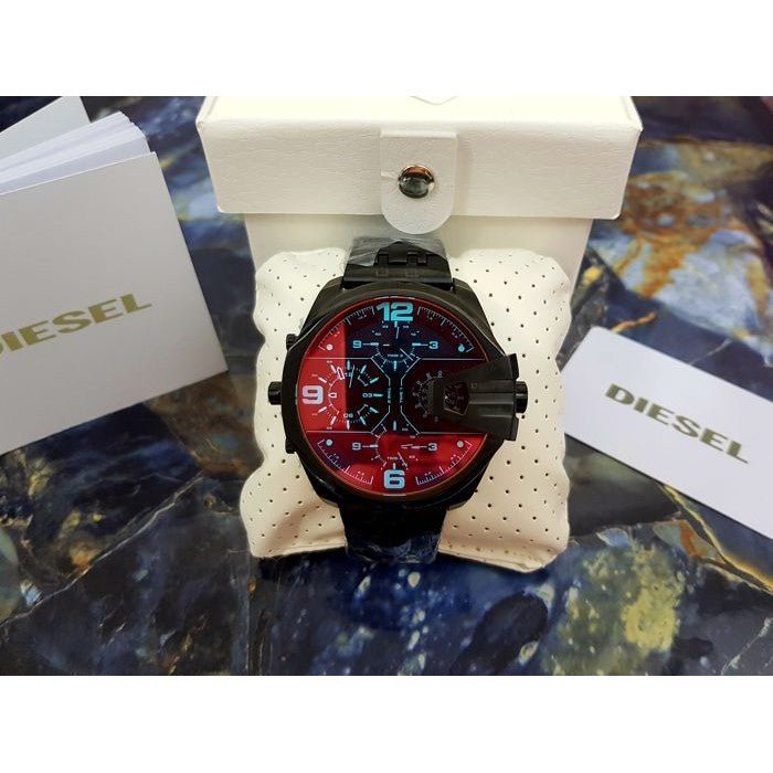 Diesel Uber Chief Chronograph Red Dial Black Steel Strap Watch For Men - DZ7373 Buy Now By Diesel
