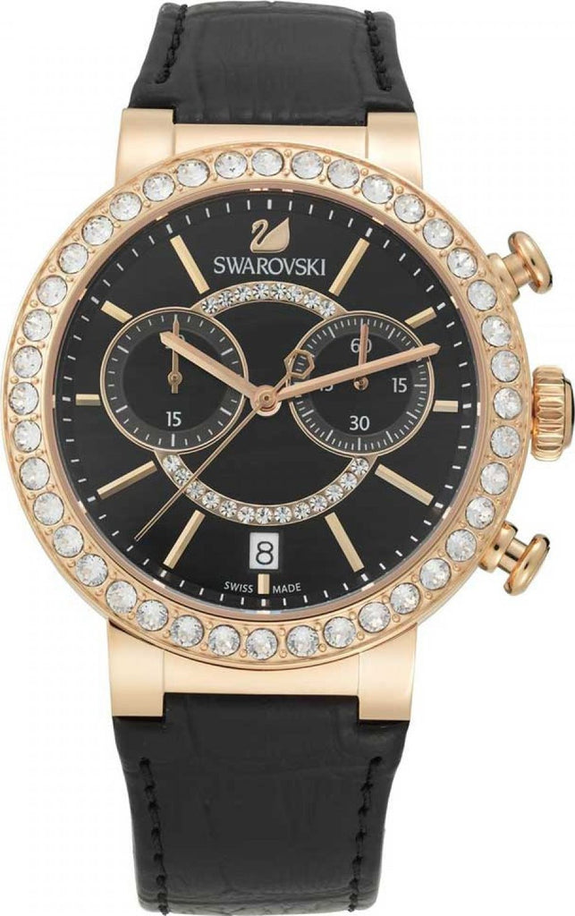 Swarovski Citra Sphere Chronograph Black Dial Black Leather Strap Watch for Women - 5055209 Buy Now By Swarovski