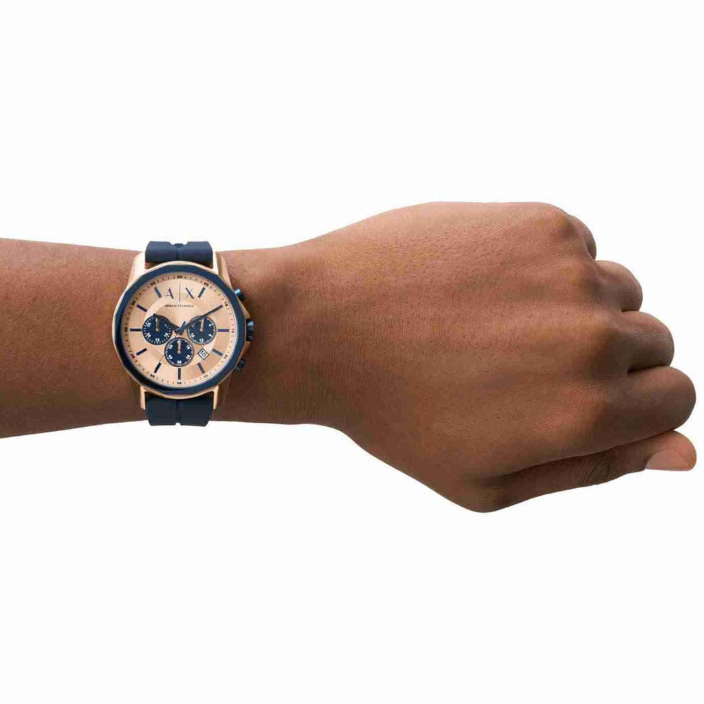Armani Exchange Hampton Chronograph Rose Gold Dial Blue Silicone Strap Watch For Men - AX1730 Buy Now By Armani Exchange