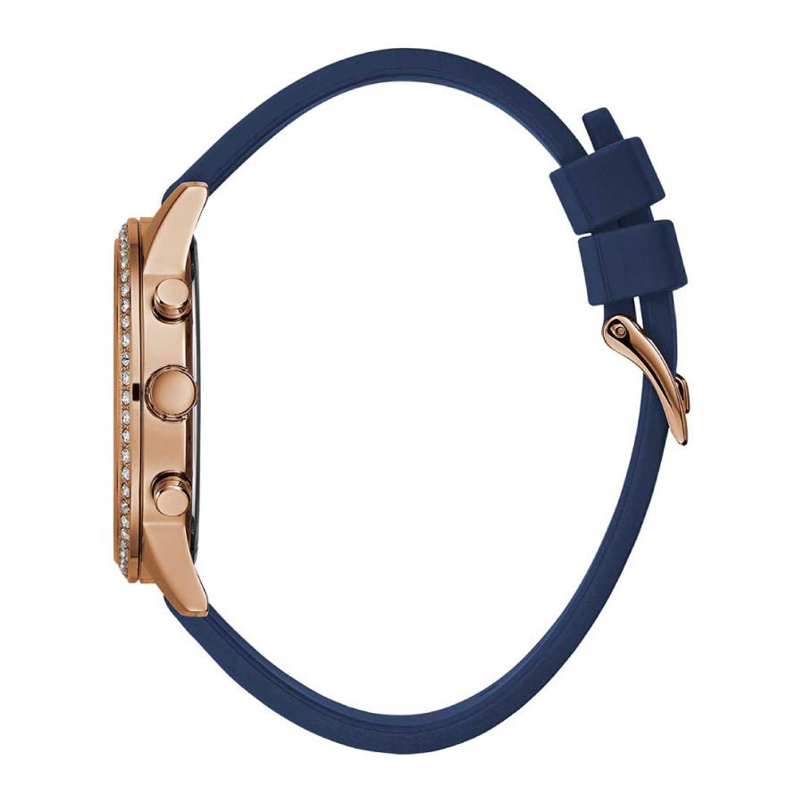 Guess Solar White Rose Gold Dial Blue Rubber Strap Watch For Women - W1135L3 Buy Now By Guess