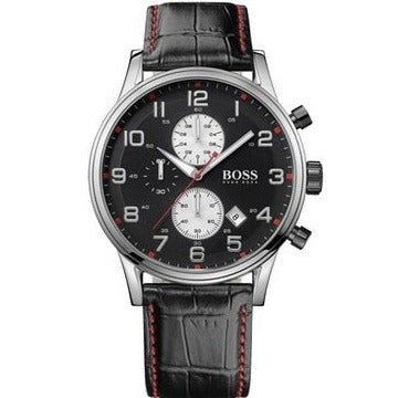 Hugo Boss Aeroliner Black Dial Black Leather Strap Watch for Men - 1512631 Buy Now By Hugo Boss
