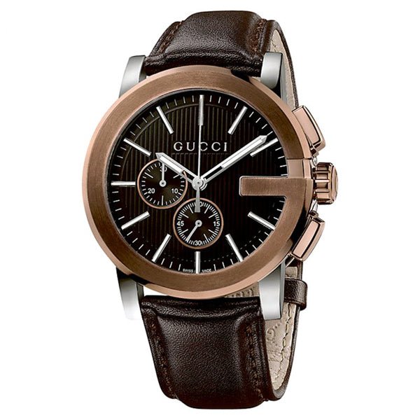 Gucci G Chrono Black Dial Brown Leather Strap Watch For Men - YA101202 Buy Now By Gucci
