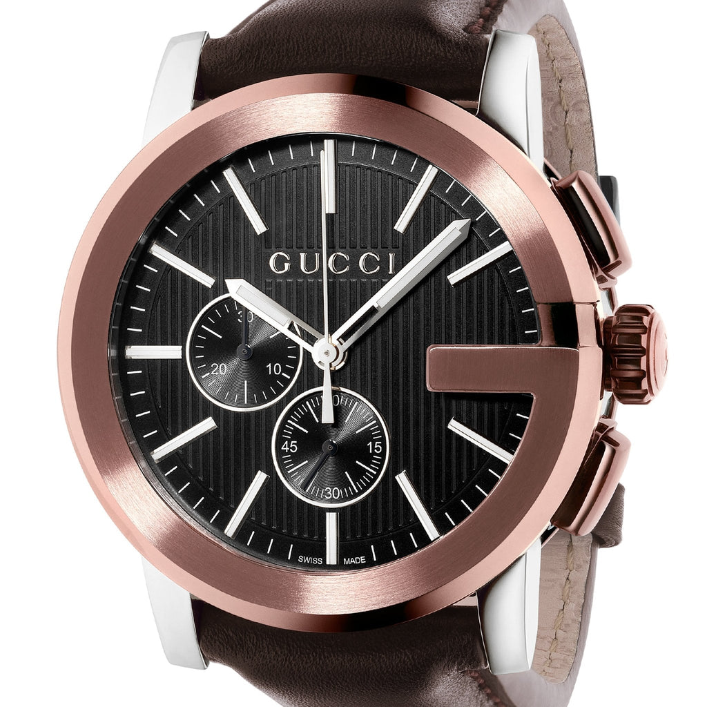 Gucci G Chrono Black Dial Brown Leather Strap Watch For Men - YA101202 Buy Now By Gucci