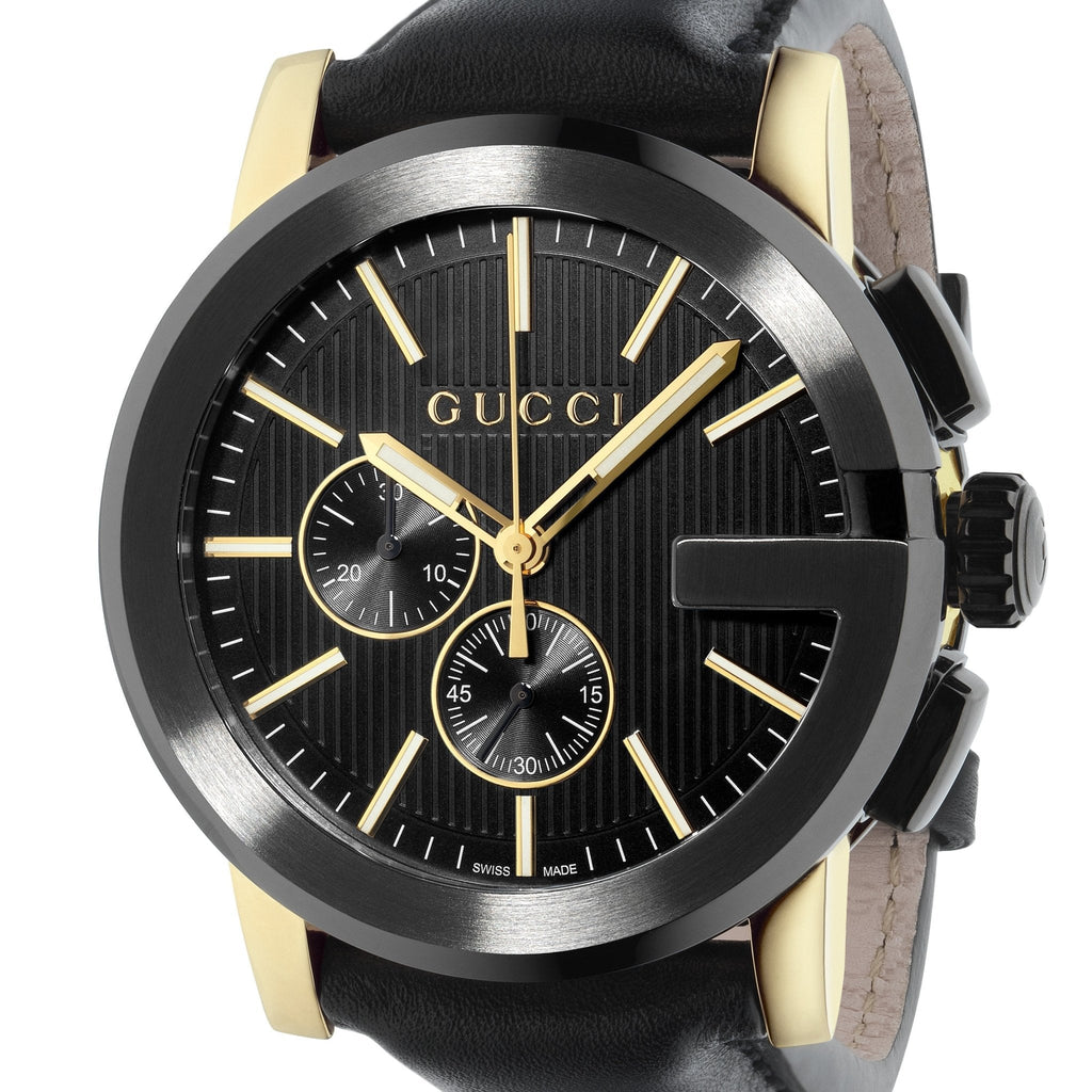Gucci G Chrono Black Dial Black Leather Strap Watch For Men - YA101203 Buy Now By Gucci