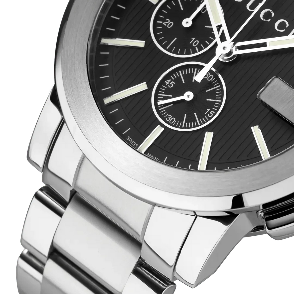 Gucci G Chrono Black Dial Silver Steel Strap Watch For Men - YA101204 Buy Now By Gucci