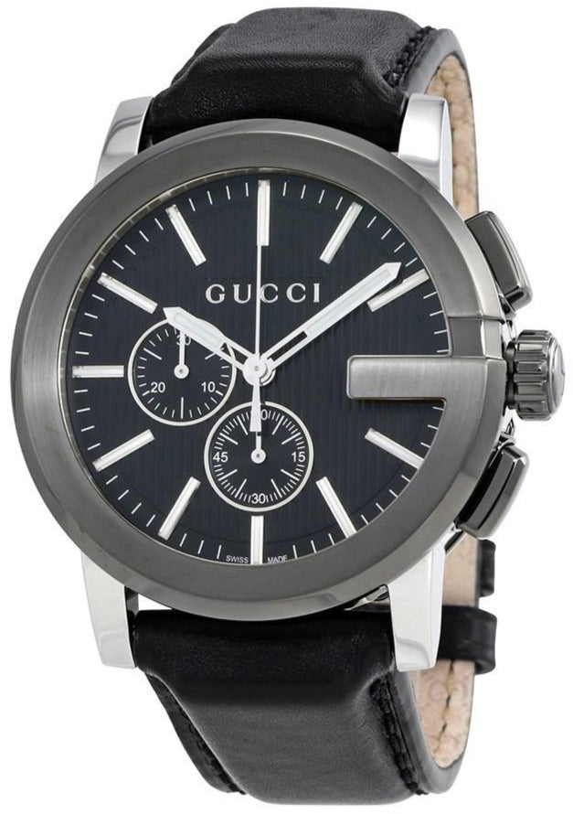 Gucci G Chrono Black Dial Black Leather Strap Watch For Men - YA101205 Buy Now By Gucci