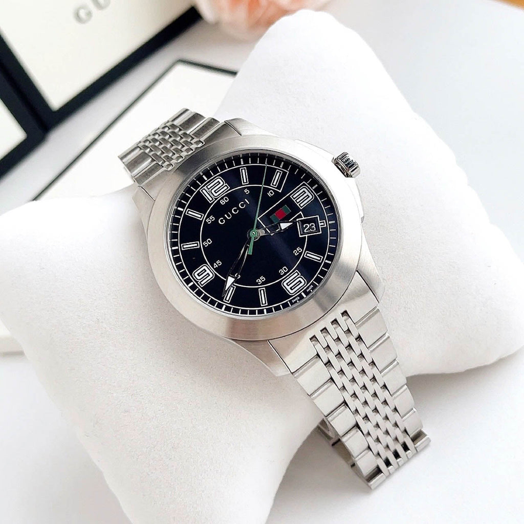 Gucci G Timeless Black Dial Silver Steel Strap Watch For Men - YA126201 Buy Now By Gucci
