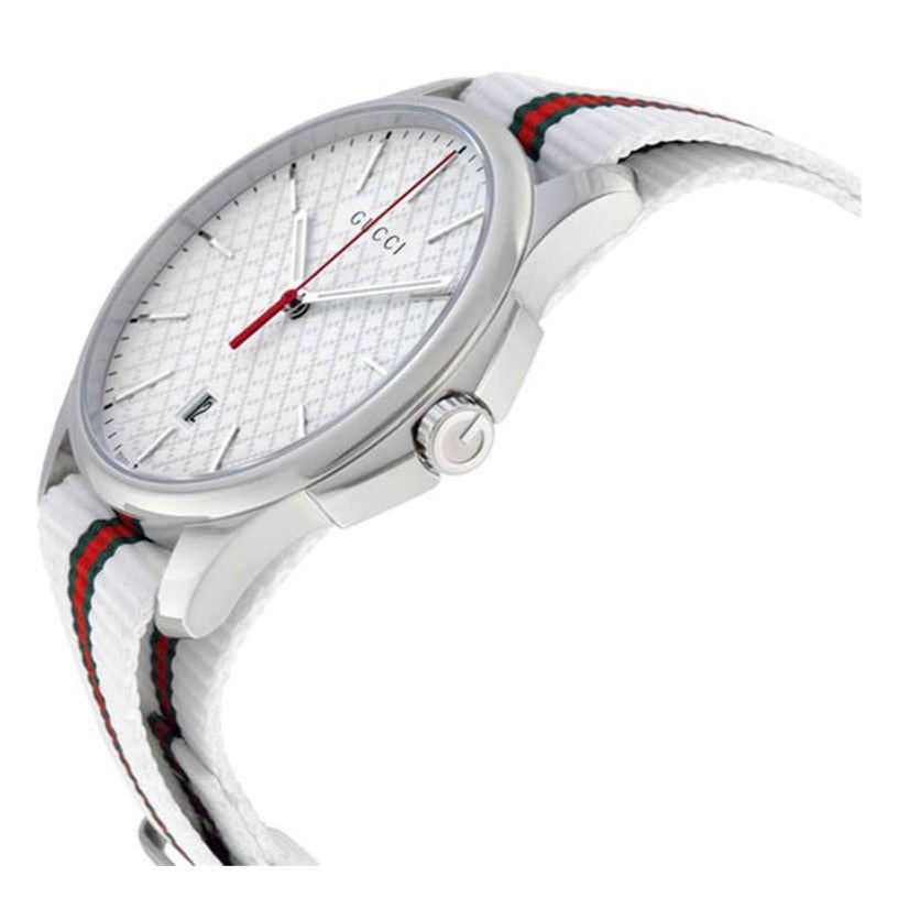 Gucci G Timeless Quartz White DIal White NATO Strap Watch For Men - YA126322 Buy Now By Gucci