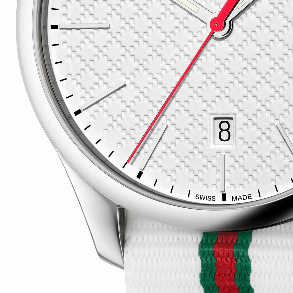 Gucci G Timeless Quartz White DIal White NATO Strap Watch For Men - YA126322 Buy Now By Gucci