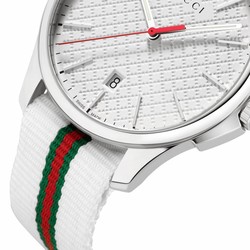 Gucci G Timeless Quartz White DIal White NATO Strap Watch For Men - YA126322 Buy Now By Gucci