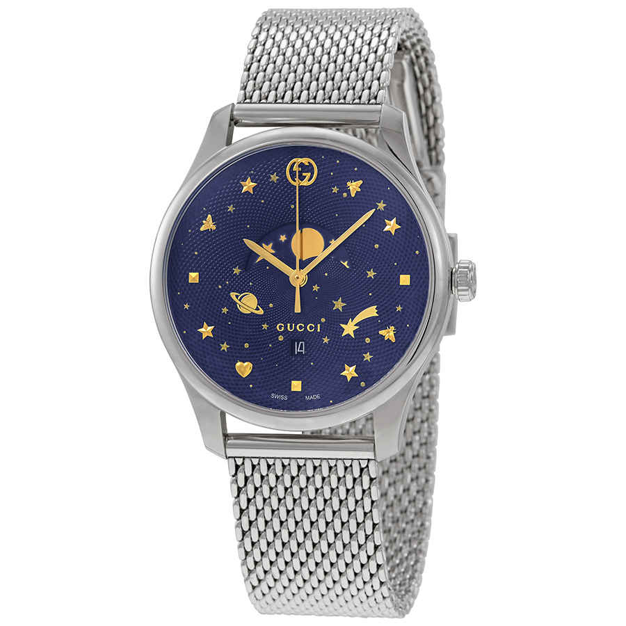 Gucci G-Timeless Motifs Moon Phase Blue Dial Silver Mesh Bracelet Watch For Men - YA126328 Buy Now By Gucci