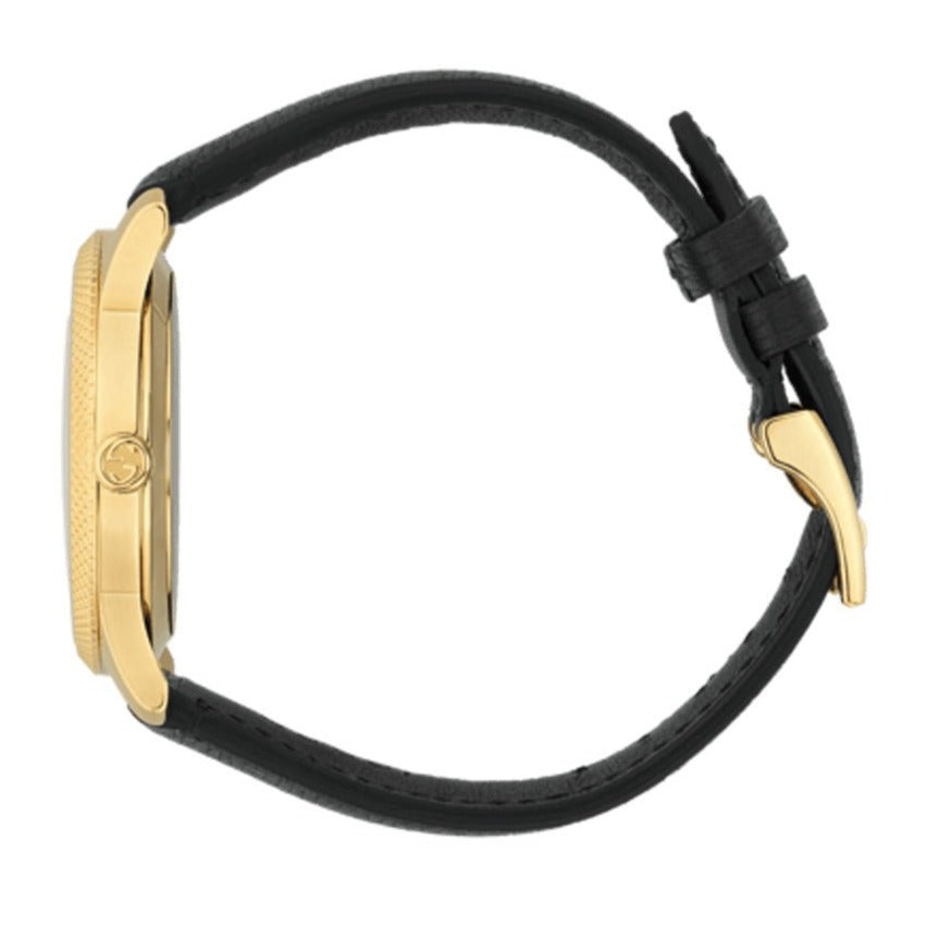 Gucci Eryx Automatic Chevron Gold Dial Black Leather Strap Watch For Men - YA126340 Buy Now By Gucci