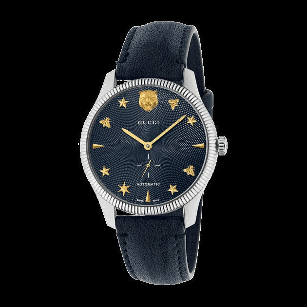 Gucci G Timeless Automatic Blue Dial Black Leather Strap Watch For Men - YA126347 Buy Now By Gucci