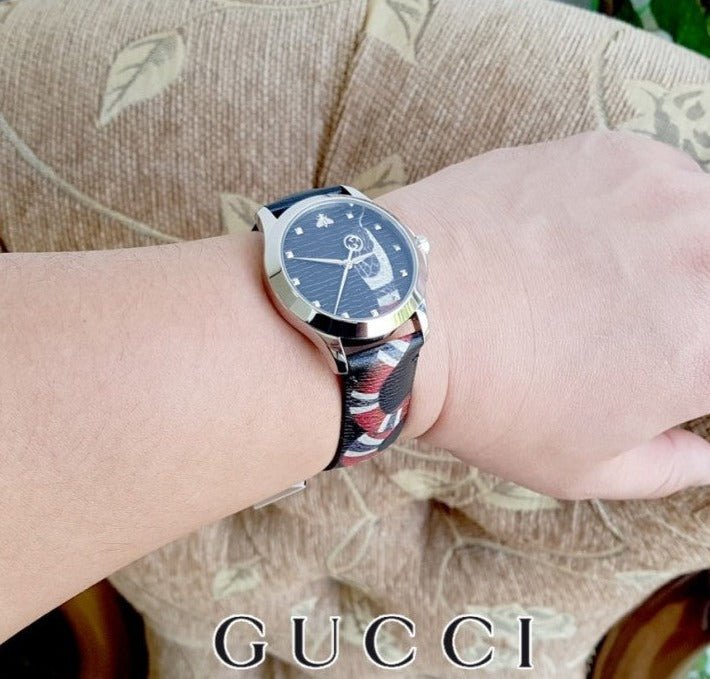 Gucci Le Marche Des Merveilles Black Dial Black Leather Strap Unisex Watch - YA1264007 Buy Now By Gucci