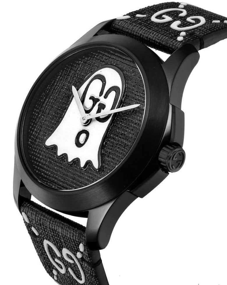 Gucci G Timeless Ghost Black Dial Black Leather Strap Watch For Men - YA1264018 Buy Now By Gucci