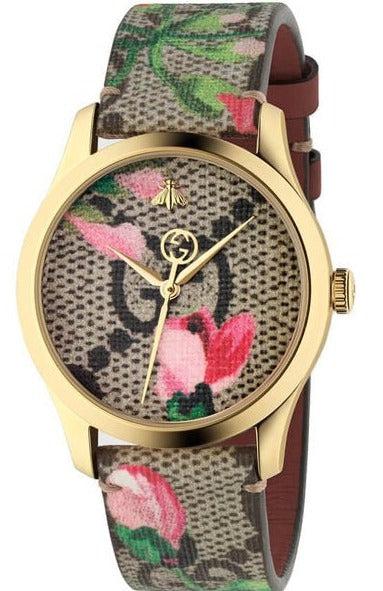 Gucci G Timeless Floral Brown Dial Brown Leather Strap Watch For Women - YA1264038 Buy Now By Gucci