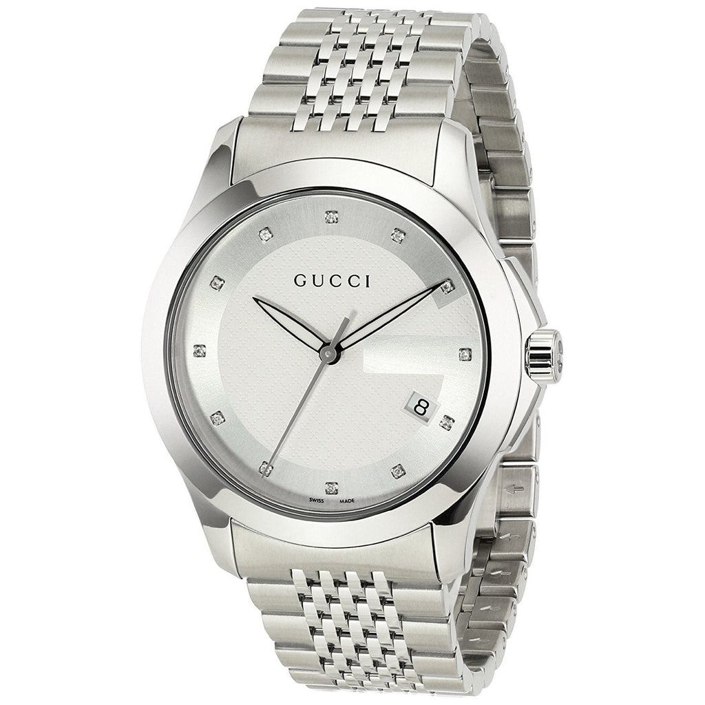 Gucci G Timeless Diamonds Silver Dial Silver Steel Strap Watch For Men - YA126404 Buy Now By Gucci