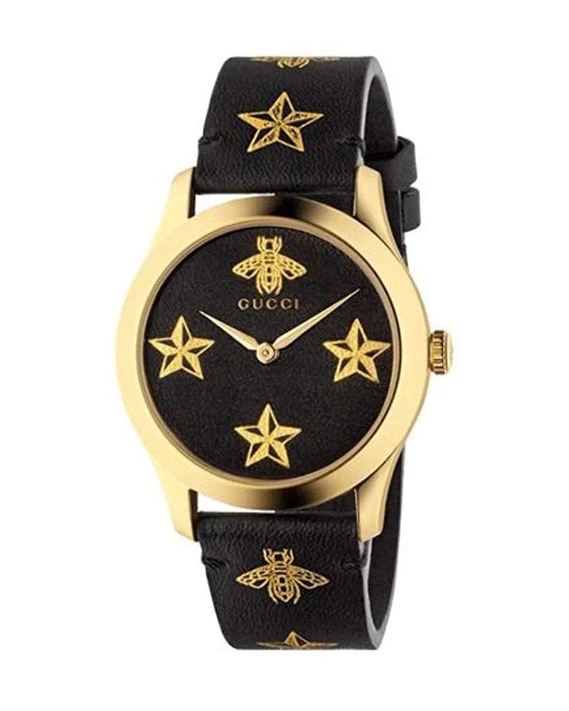 Gucci G Timeless Bee Motif Black Dial Black Leather Strap Watch For Women - YA1264055 Buy Now By Gucci