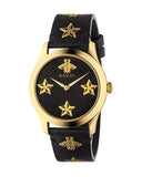 Gucci G Timeless Bee Motif Black Dial Black Leather Strap Watch For Women - YA1264055 Buy Now By Gucci