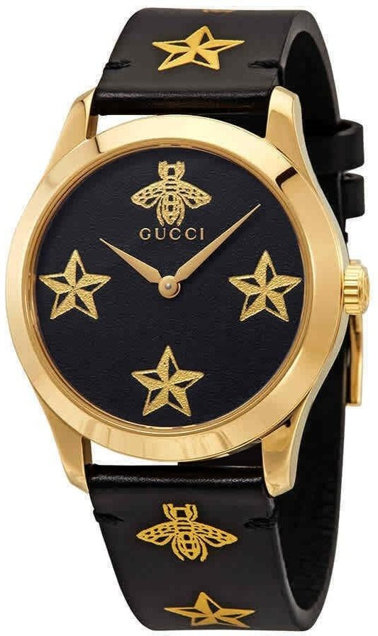 Gucci G Timeless Bee Motif Black Dial Black Leather Strap Watch For Women - YA1264055 Buy Now By Gucci