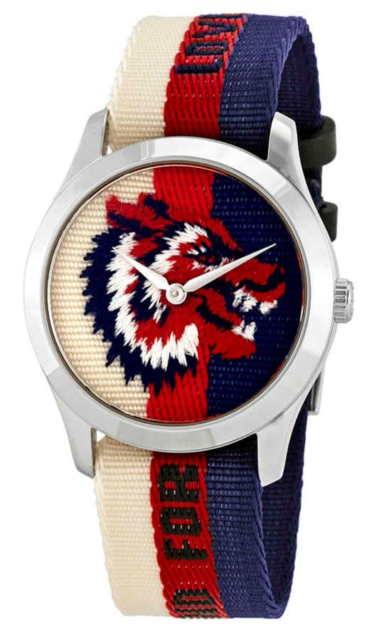 Gucci G Timeless Quartz White Red Blue Dial Multicolored NATO Strap Watch For Men - YA1264059 Buy Now By Gucci