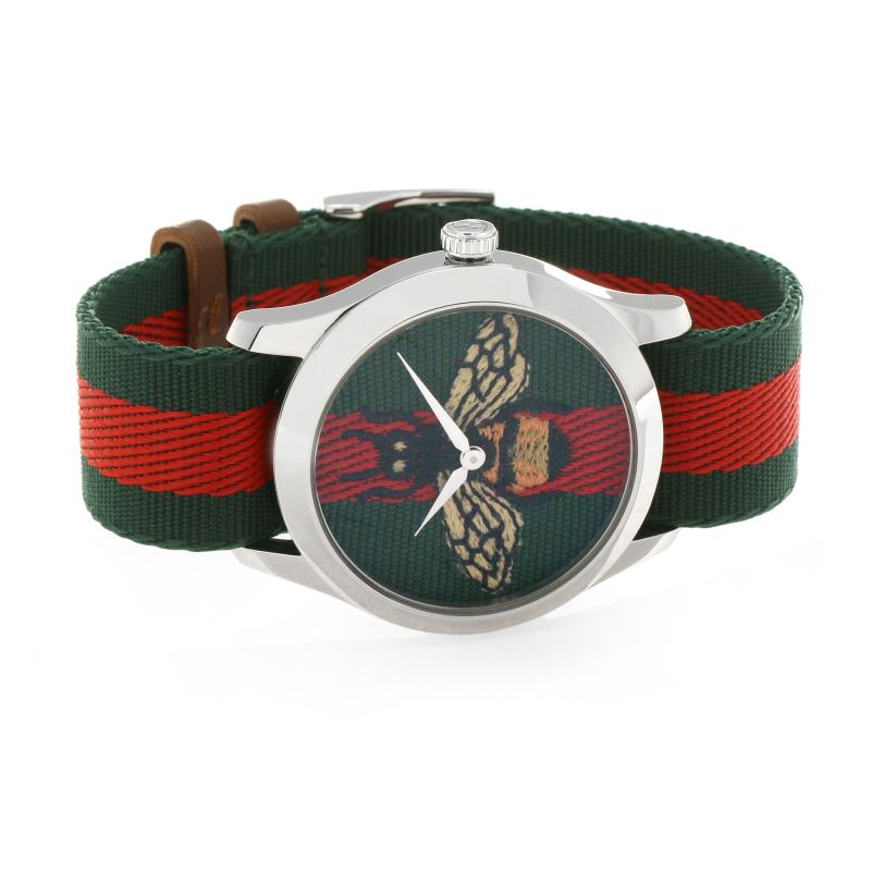 Gucci Le Marche des Merveilles Red & Green Dial Red & Green Nylon Strap Unisex Watch - YA1264060 Buy Now By Gucci