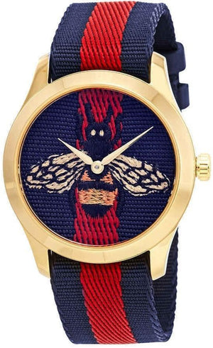 Gucci G Timeless Bee Red & Blue Dial Red Two Tone Nylon Strap Watch For Men - YA1264061 Buy Now By Gucci