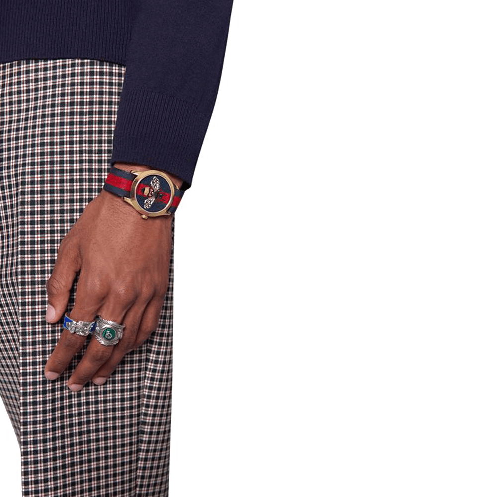 Gucci G Timeless Bee Red & Blue Dial Red Two Tone Nylon Strap Watch For Men - YA1264061 Buy Now By Gucci