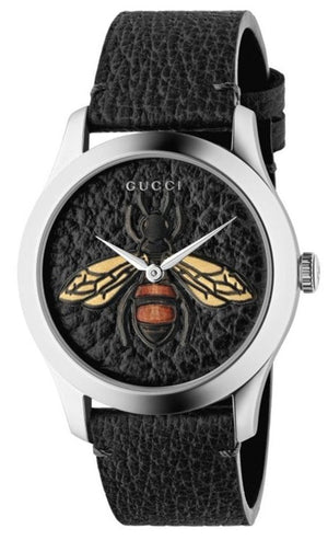 Gucci G Timeless Bee Black Dial Black Leather Strap Watch For Women - YA1264067 Buy Now By Gucci